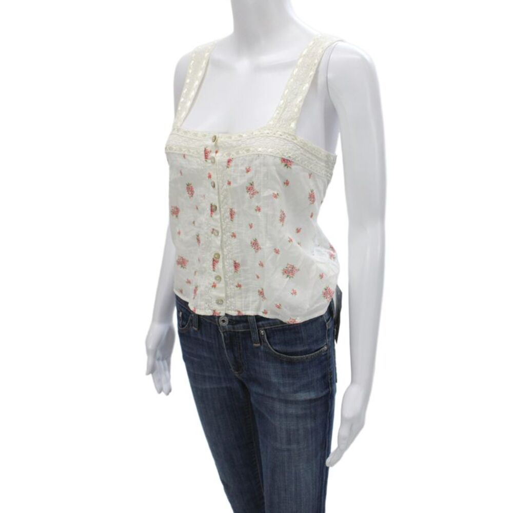 Love Shack Fancy Womens Camisole Button Up White Floral Square Neck Size M - Picture 3 of 7